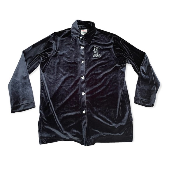 Disney Tops - Vintage Disney Store Womens Long Sleeve Black Velvet Button up Mickey Sm